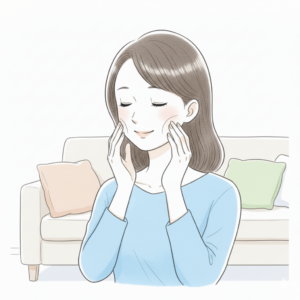 頬にそっと触れて気持ちよく緩む感覚の女性