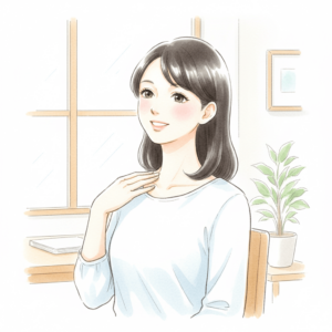 背筋を伸ばし首元がすっきり見える女性