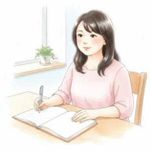 手帳を見ながら無理なく続ける予定を考える女性